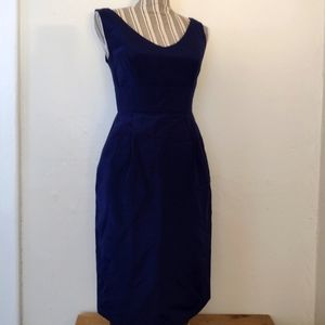 LulaKate Vintage Blue Satin V-neck Cocktail Dress w/ Pockets Size 2